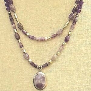 Vintage Sterling Silver Navajo Style Pearls Amethyst & Charoite Bead Necklace